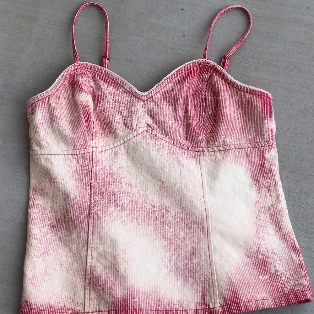 Upcycled Bleached Red & White Summer Tank Top
